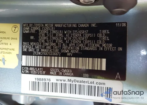 2007 Lexus Rx 350 from USA, damaged, VIN 2T2HK31UX7C036872
